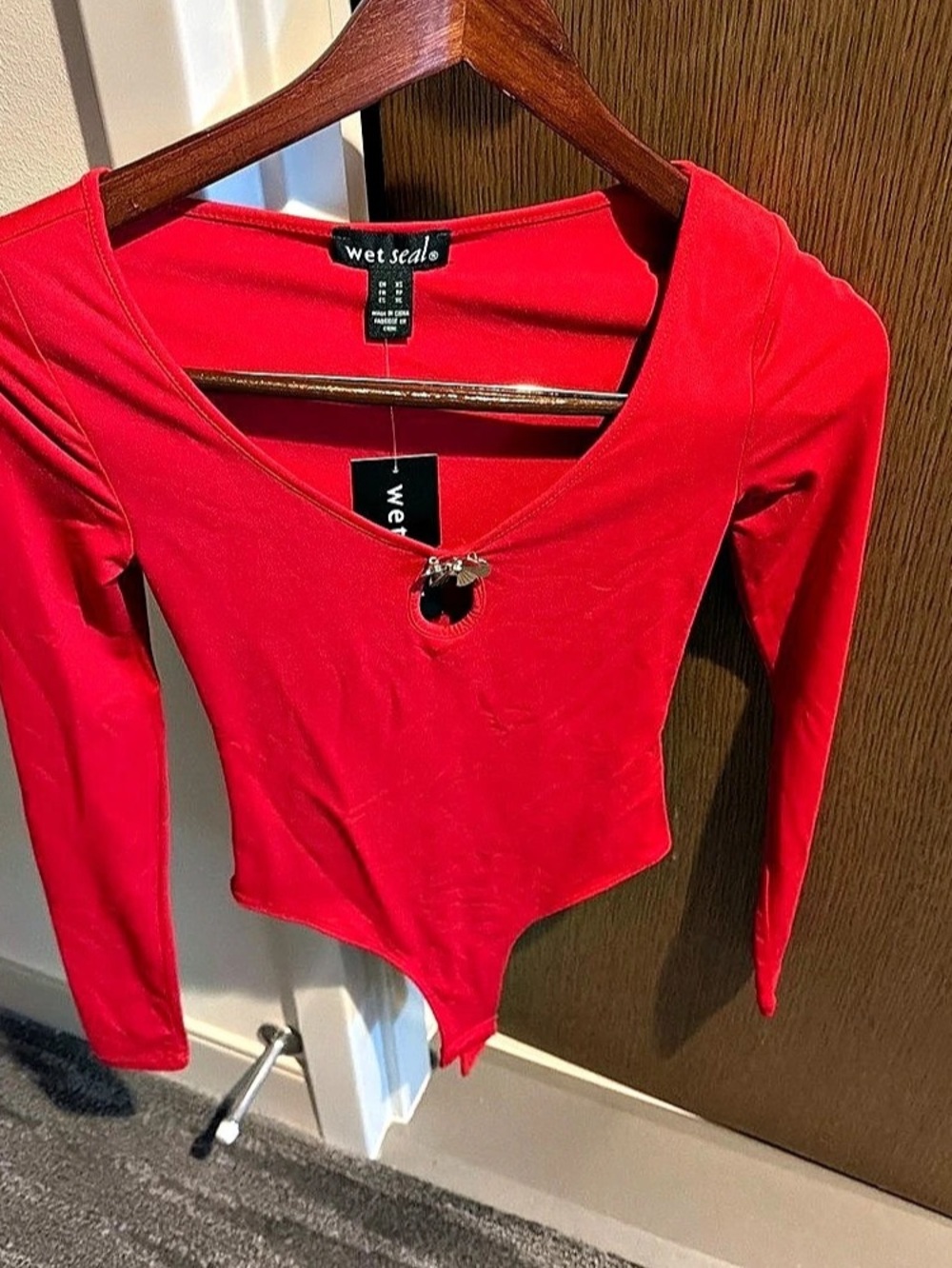 Wet Seal Red Long Sleeve Bodysuit